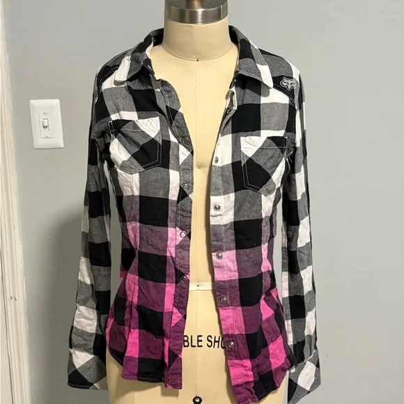 Fox Racing Company Black & Pink Ombre Buffalo Check Button-Up Shirt - Picture 2 of 5